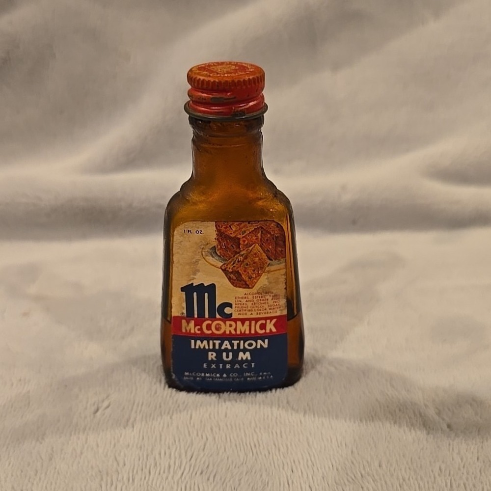 Vintage McCormick Imitation Rum Extract Amber Glass Bottle 1 fl oz Paper Label